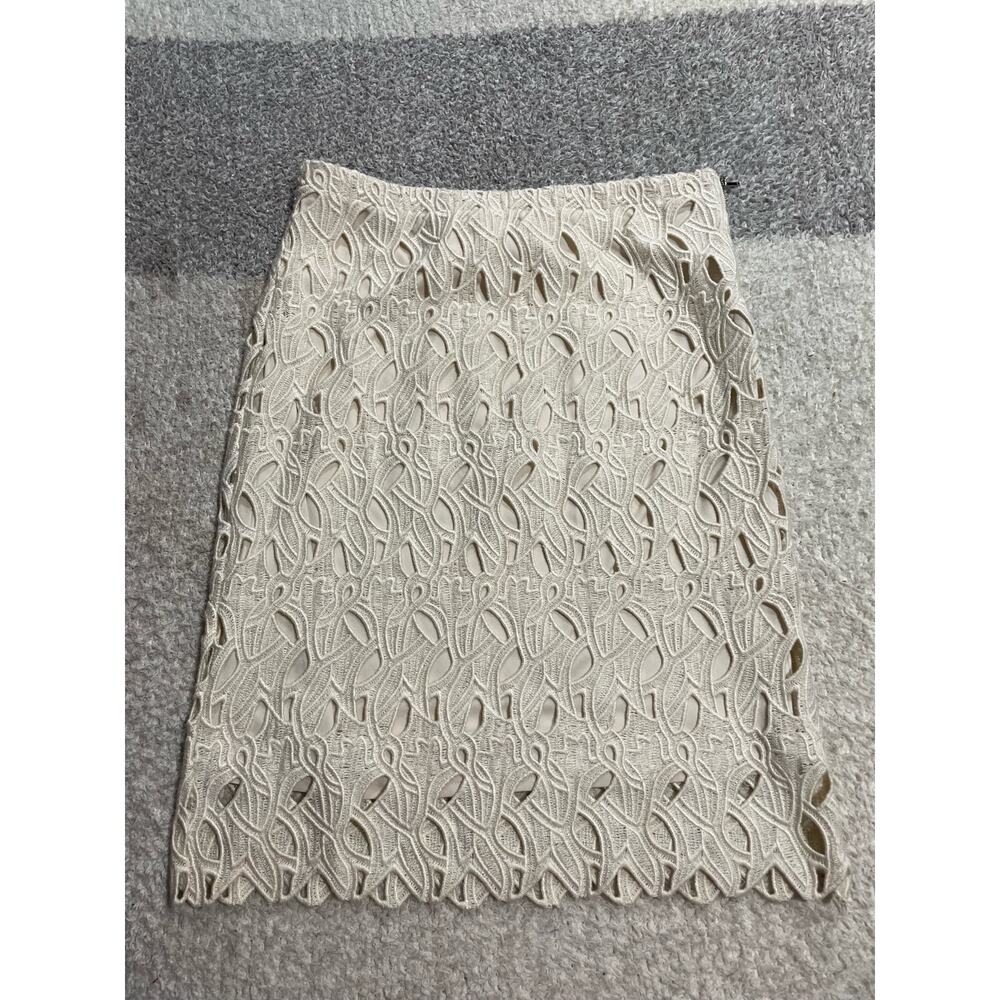 Kenar Skirt Crochet Women's Size 4 Scalloped Hem Knee Length Cream J669L Lined